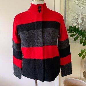 NWT $159 Karl Lagerfeld Paris Black Red Wool Blend Women's Button Up Jacket S